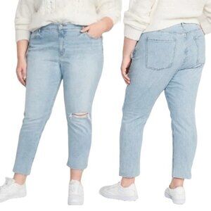 Old Navy Mid Rise Boyfriend Straight Ripped Jeans Plus Size 26 Tilly Wash 801659
